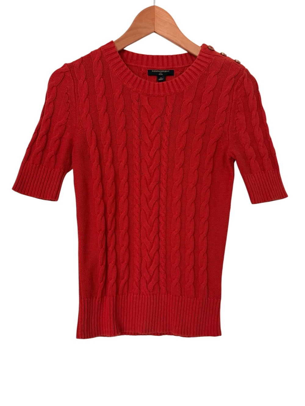Banana Republic Cotton Cableknit Short Sleeve Sweater Small Petite